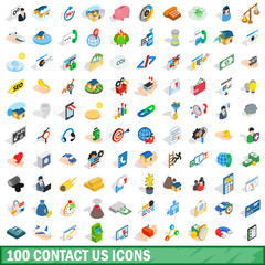 100 contact us icons set, isometric 3d style