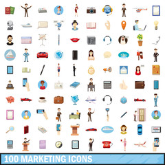 100 marketing icons set, cartoon style