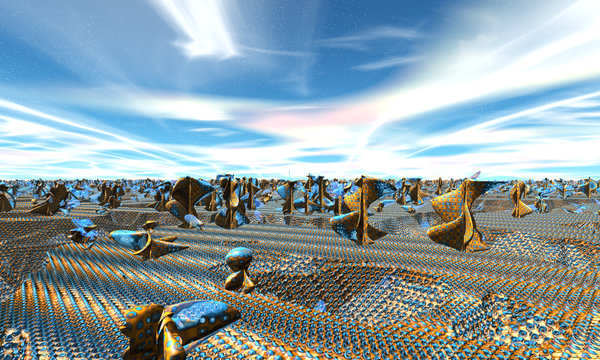 Stranger planet. Rocks and Desert. 3D illustration