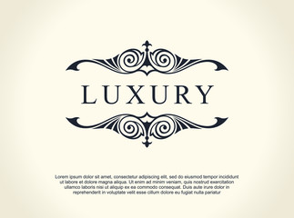 Calligraphic Luxury line logo. Flourishes elegant emblem monogram. Royal vintage divider design