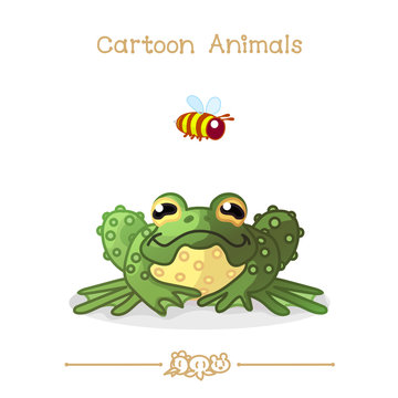 Toons series cartoon animals:  green toad and bee