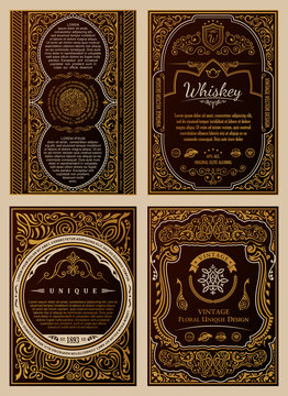 Vintage set retro cards. Template greeting card wedding invitation. Line calligraphic frames