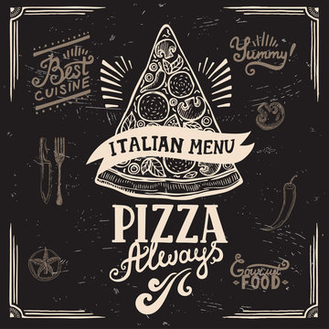 Pizza poster for restaurant and cafe.