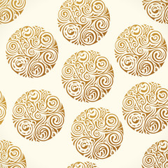 Seamless tattoo pattern. Gold vector doodle circles texture, abstract illustration