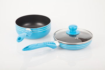 Set of two pans on white background