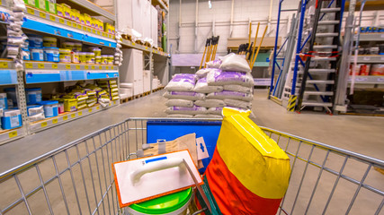 Shopping cart in DIY shop