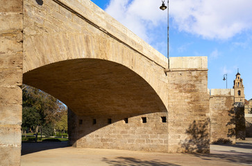 Serrano bridge in Valencia in Turia park Spain