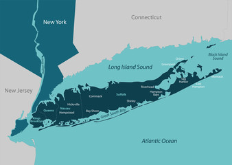 Map of Long Island - obrazy, fototapety, plakaty