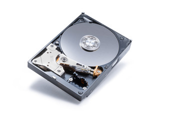 Open hard disc drive  Isolated on white background.