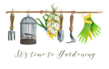 Gardening. Watercolor set.