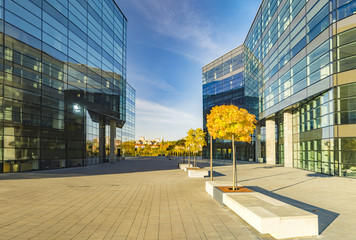 Szczecin, Poland-October 2016: modern office complex in autumn afternoon