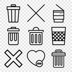Set of 9 delete outline icons