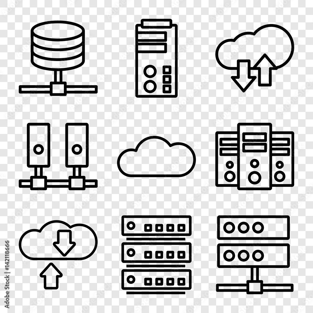 Poster set of 9 hosting outline icons