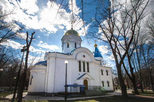 Orthodox church of Saints Transfiguration Cathedral in Kiev (Ukraine). Vertical photo