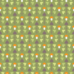 Seamless pattern with abstract trees and mushrooms