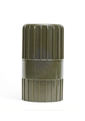 Cylindrical shape plastic container on white background