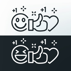 Smiley, thumb up and heart. Vector lines black and white icons. Template for the holiday, sales and discounts. Social networks and social media template. Emoji vector illustration