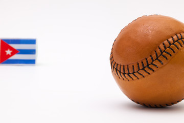 Leather baseball ball and Cuban flag
