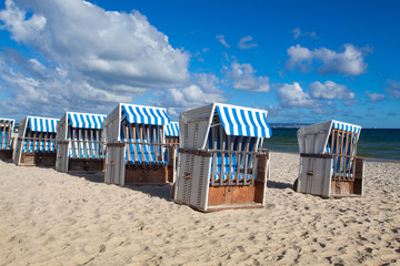 Traditional wooden beach chairs on Rugen island,Germany