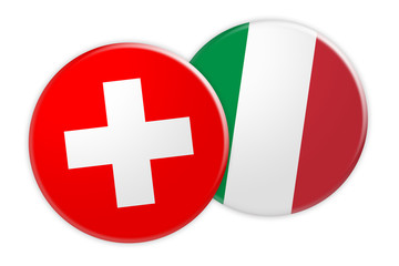 Fototapeta premium News Concept: Switzerland Flag Button On Italy Flag Button, 3d illustration on white background