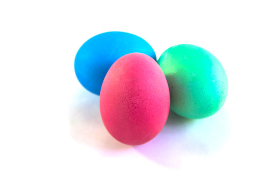 Three colorful easter eggs isolated on a white background