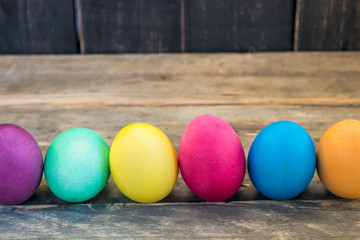 Easter eggs on a wooden table