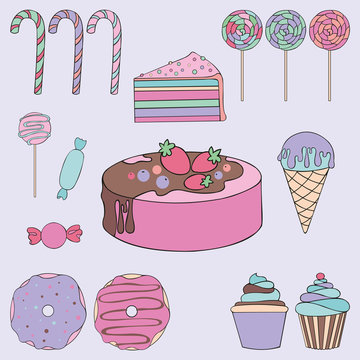 Sweets. Colorful vector set for design