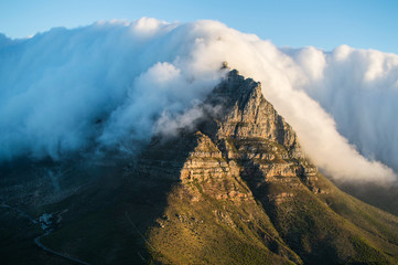 Tablecloth Covering Table Mountain at Sunset as Seen from Lion’s Head in Cape Town, South Africa