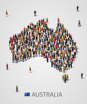 Large Group Of People In Form Of Australia Map. Background For Presentation.