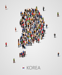Large group of people in South Korea map form. Population of South Korea or demographics template.
