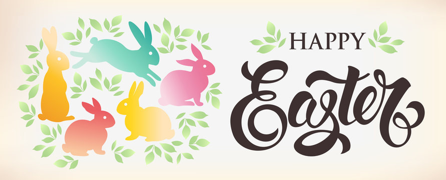 Easter banny with floral ornaments. Happy Easter greeting banny. 