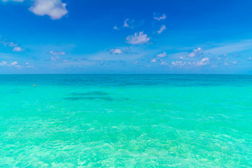 Beautiful tropical Maldives island with white sandy beach and sea .