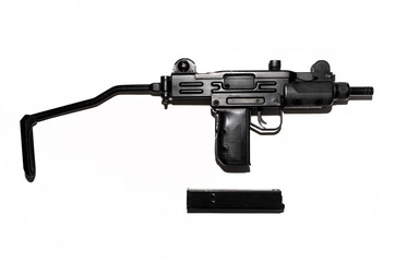 submachine gun isolated on white, pneumatic