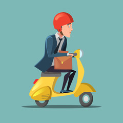 Businessman Riding on a Scooter. Rush to Work. Vector cartoon illustration