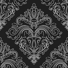 Damask classic black and white pattern. Seamless abstract background with repeating dotted elements