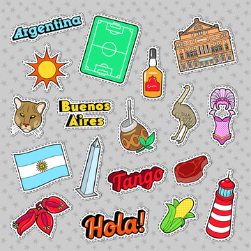 Argentina Travel Elements with Architecture and Football. Vector Doodle