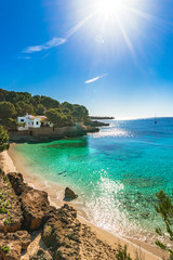 Fototapeta na wymiar Spain Majorca sand beach bay of Cala Gat idyllic seascape coast Mediterranean Sea