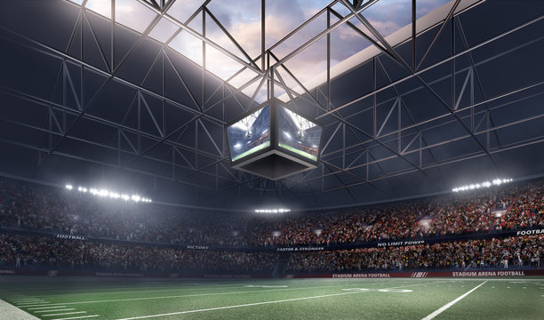 empty american football stadium 3D in light rays render