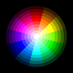 RGB color wheel from dark to light, on black background. Vector