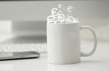 tazza, soldi, guadagni, spese, denaro, 