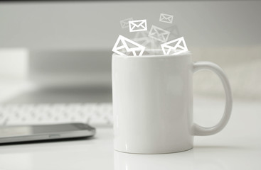 tazza, appuntamento, telefonino, scrivere, sms