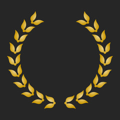 Gold award laurel wreath on dark background.