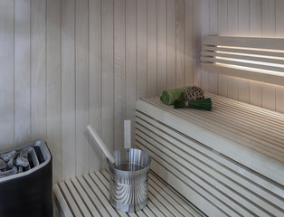 Interior of a new modern sauna