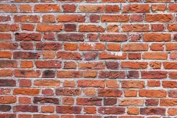 Old aged red brick wall texture background.
