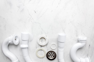 concept plumbing work top view on stone background