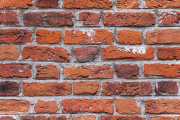Old aged red brick wall texture background.