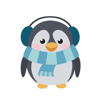 Cute penguin with earflaps and scarf