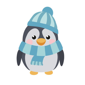 Cute penguin with a hat and scarf