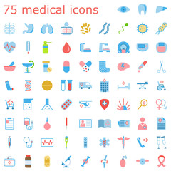 Set of medical icons. Collection of pharmacy and medicine icons on white background. Healthcare icons in flat style. Vector illustration.