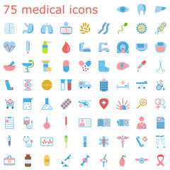 Fototapeta premium Set of medical icons. Collection of pharmacy and medicine icons on white background. Healthcare icons in flat style. Vector illustration.